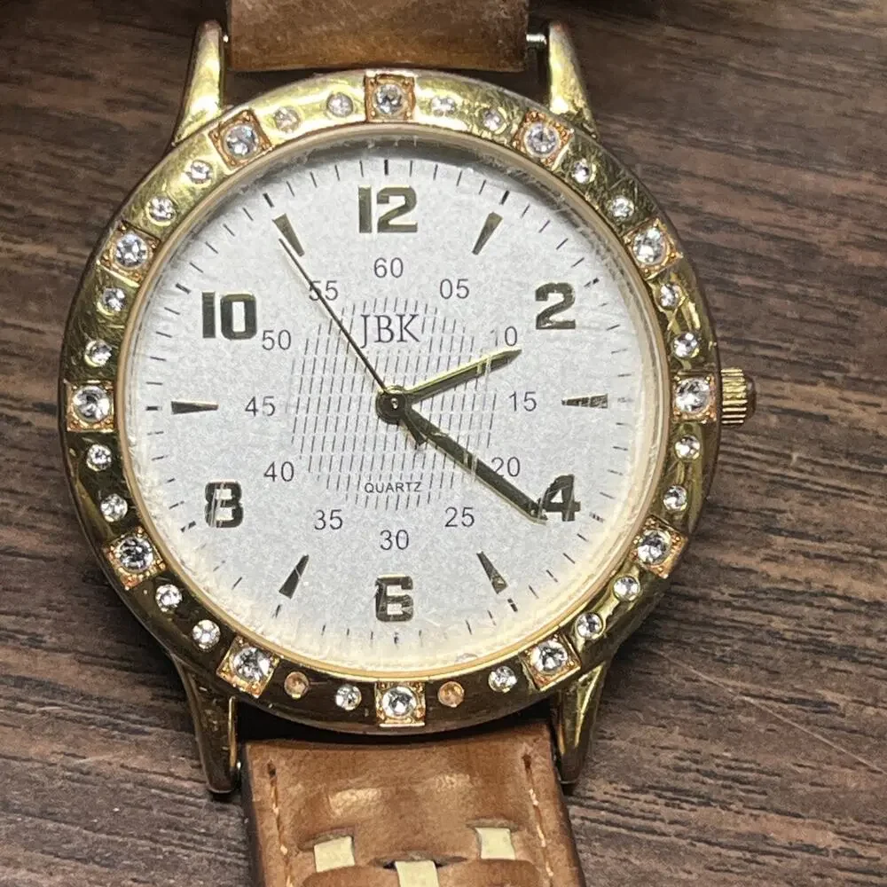 Camrose & Kross JBK Collection Gold Tone Crystal Bezel Brown Leather Band Watch